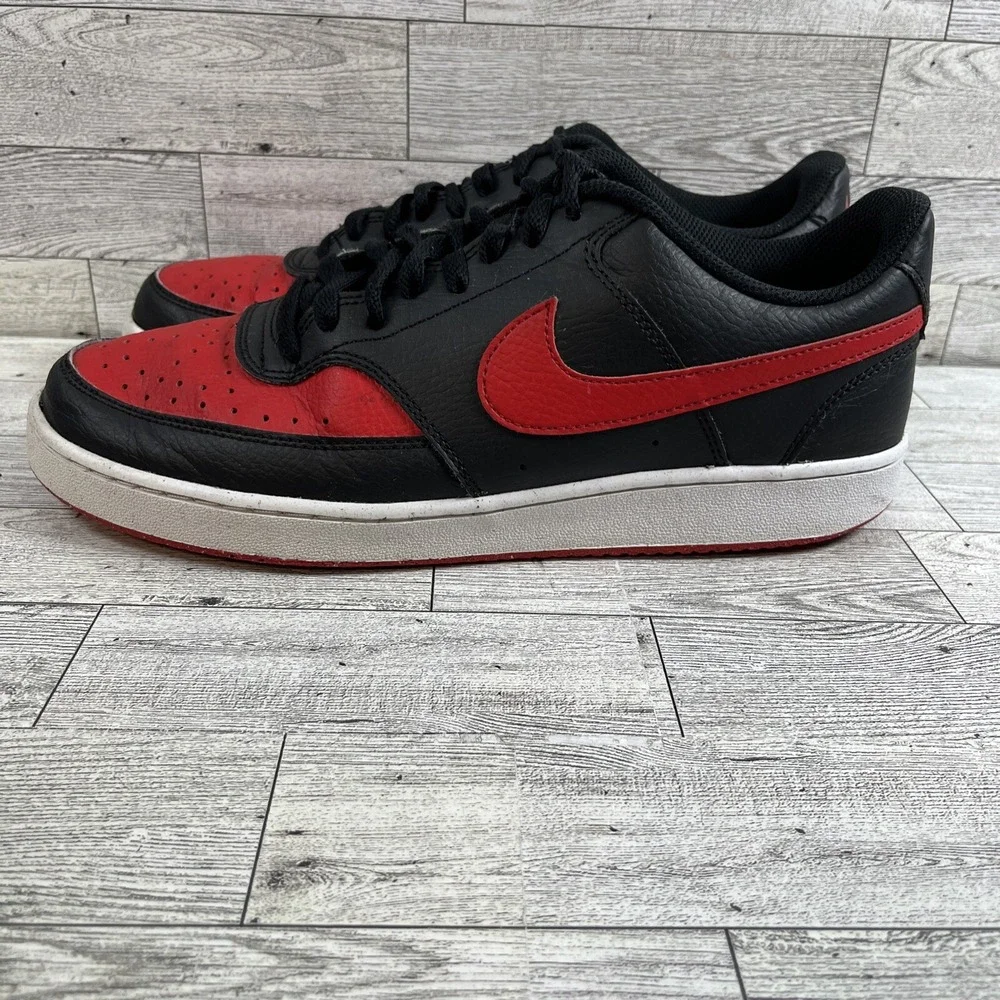 Nike Court Vision Low FJ0685-010 Black Red Athletic Shoes Men Size‎ 9.5